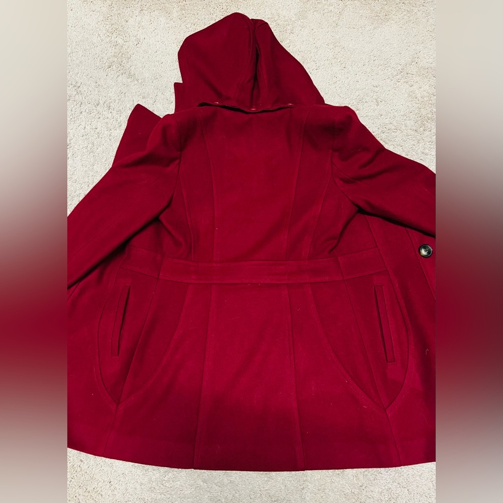 Nautica Women's Vibrant Red Hooded Pea Coat - Picture 5 of 11